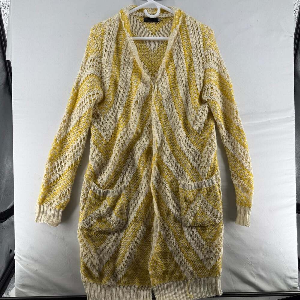 1505 Janice Apparel Cardigan OS Yellow White Knit Open Front